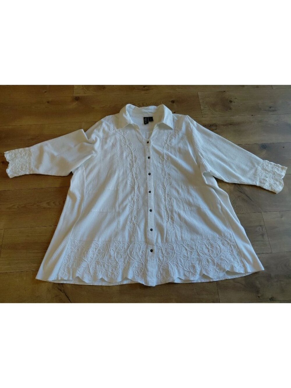 MIB Plus Size Linen Blend Embroidered Tunic Jacket 3/4 Sleeve 4X